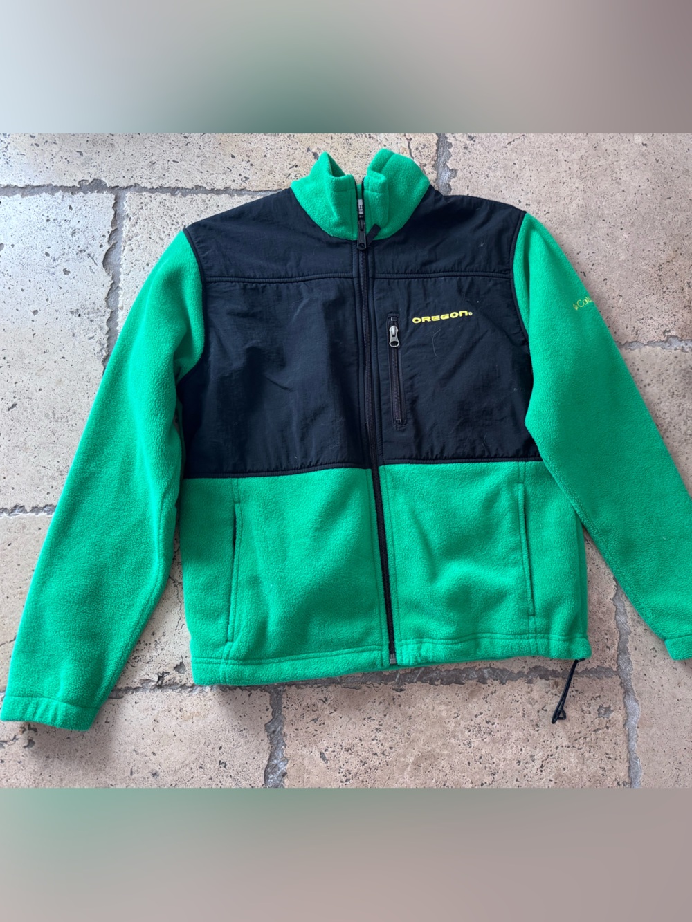 Oregon Ducks Fleece Jacket Green Columbia Full Zip Mock Neck Womens Sz Med
